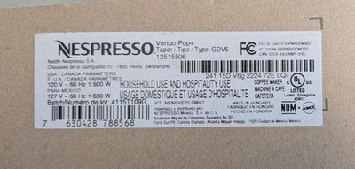 Nespresso Vertuo Pop+ De'Longhi Coffee Espresso Maker ENV92BAE with Milk Frother
