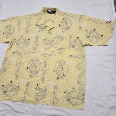 EUC Size XL Vintage PNB Nation DJ Turntable Diagram Button Up Shirt Short Sleeve