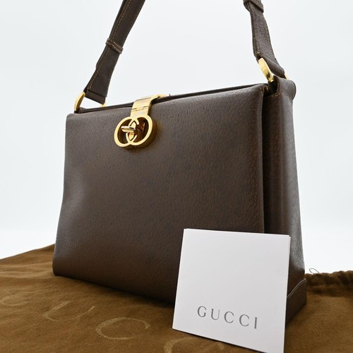 Gucci Interlocking Gold Hardware Leather Handbag Brown Pre-owned From Japan
