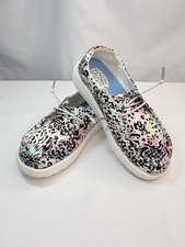Hey Dude Wendy Size YT 2 Youth Leopard Print Multi Color Slip-On Sneakers EUC