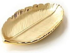 Small Gold Leaf Ceramic Jewelry Ring Dish Trinket Holder Tray