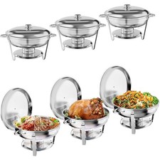 6pcs Chafing Dish Buffet Set Round 5QT Stainless Steel Food Warmer