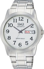Citizen Q Q Watch Analog Waterproof Date Day of the Week Metal Band A142-214 M