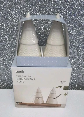 DUNELM Cream Christmas Tree Salt & Pepper Shakers + Condiment Pots