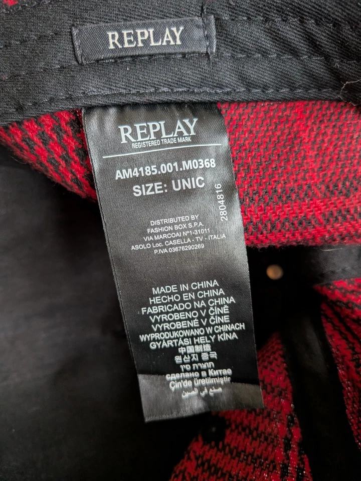 REPLAY Baseball Cap Adjustable Red & Black Check - image 4 of 4