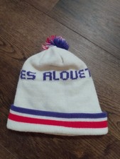 Vintage 80s Montreal Alouettes Beanie Hat Toque pom pom CFL