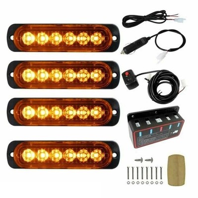 4x 6 LED Amber Recovery Strobe Marker Light Flashing Light Bar Beacon Car 12V