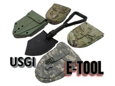 USGI E-TOOL ENTRENCHING TRI-FOLD SHOVEL MILITARY FOLDING HAND SPADE w. POUCH