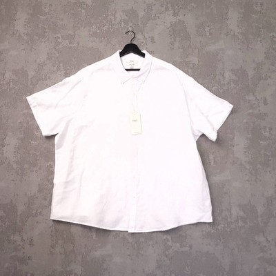Marks & Spencer Leinenmischung Hemd Herren 4XL Regular Fit Weiß Button Down Kragen