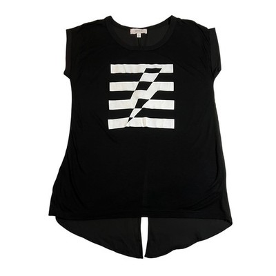 Jaye.e. Crewneck Lightning Bolt Mixed Media T-Shirt w/ Back Tie Size Small