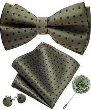 Mens Bow Tie Set Paisley Coloful Pre-tied Bowties Adjustable Army Green Dota