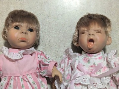 Vtg Lot of 2 8'' GI-GO? GIGO? Poor Hair Cut Expression Girl Dolls,Pouting,Yawning