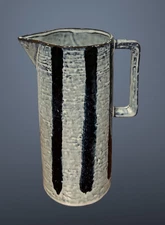 Mud Pie Pitcher 9" Blue Gray Stripe Ceramic Reactive Glaze Rustic Boho Farmhouse