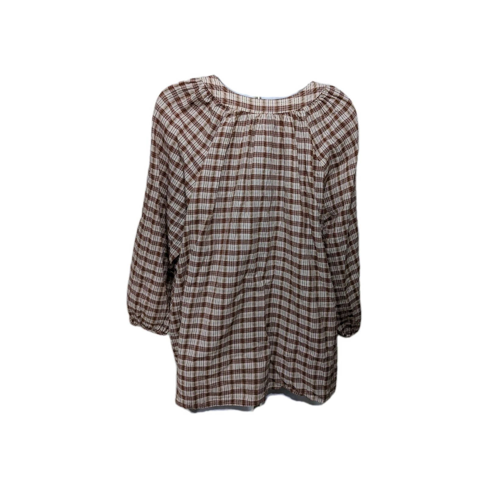 Universal Thread Plaid Peasant Top Button Blouse … - image 3