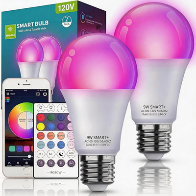 Smart Light Bulbs 2Pack, Color Changing Light Bulb Works W/Alexa Google Home, 9W