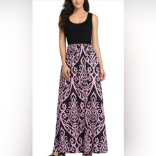 Elegant Black and Pink Maxi Dress Small