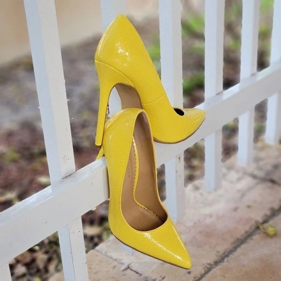 Buy WEARING MY CHIC SLIP-ON PRINTED YELLOW HIGH STILETTO PUMP HEELS for  Women Online in India