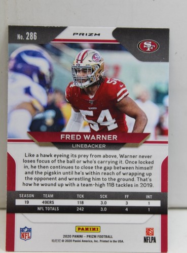 Fred Warner 2020 Green Prizm Football Refractor Card #286 San Francisco 49ers - Picture 2 of 2