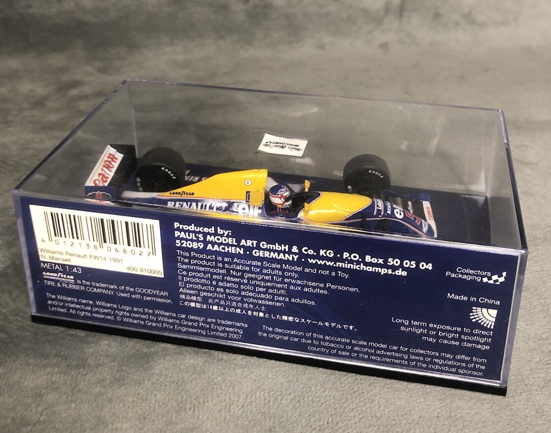 コレクション 1/43 F1 Williams Renault N.MANSELL 1991 Renault Special Order 119 Onyx 1/43 Williams Fw14 Mansell