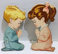 1950's Dolly Toy Co. Nursery Wall Decor Praying Children's Angel Pressed Paper