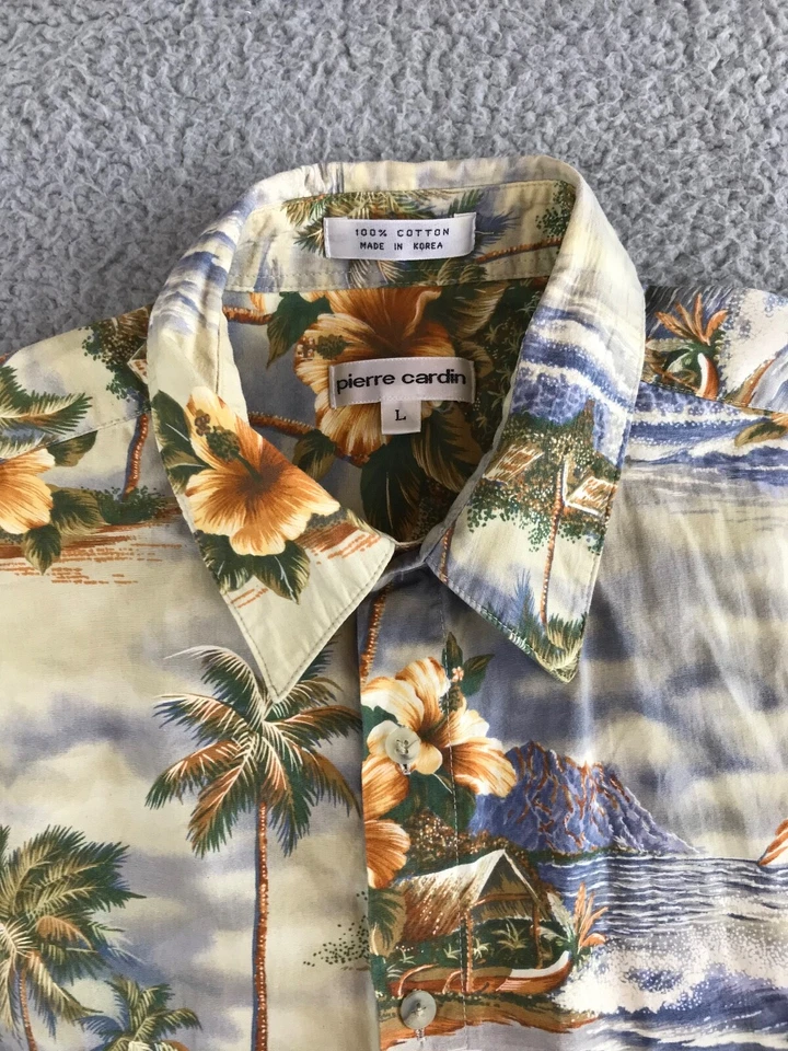 Camisa masculina Pierre Cardin grande havaiana manga curta botão para baixo floral veleiro - Imagem 4 de 4