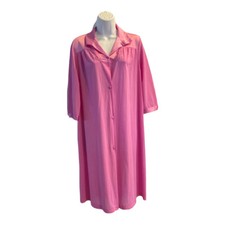 Vintage Vanity Fair Robe Housecoat Trad Wife Pink Satin Trim Size S Button Up