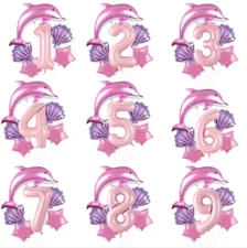 6pcs Large Dolphin Themed Foil Balloon Set Birthday Party Decoration Helium/Air