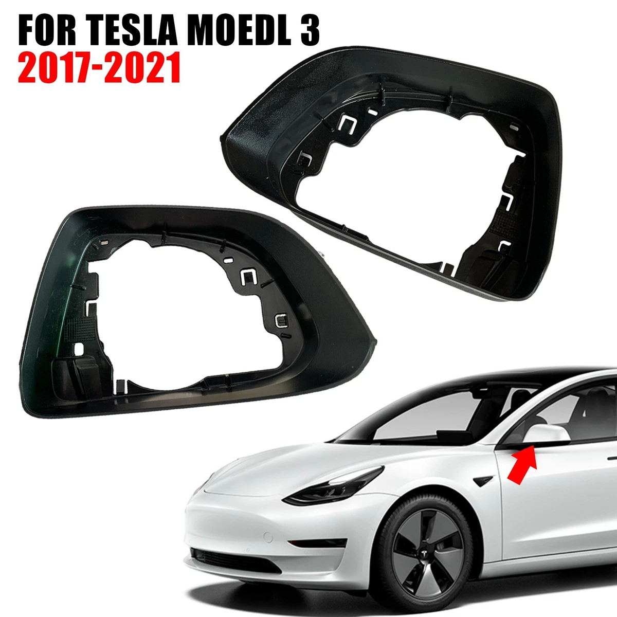 For Tesla Model 3 2018 2021 Left Right Side Black Mirror Frame