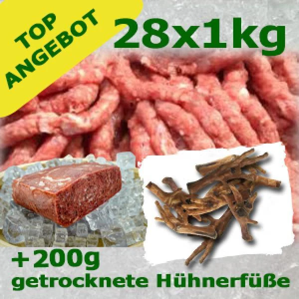 BARFPUNKT BARF Hundefutter - "Huhn-Mix 28kg Barf Paket" Frostfutter Frischfleisch