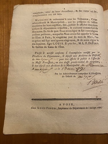 Revolution / Ludwig XVI. / Ersatz abwesender Beamter / 1791, Foix (09) - Bild 3 von 5