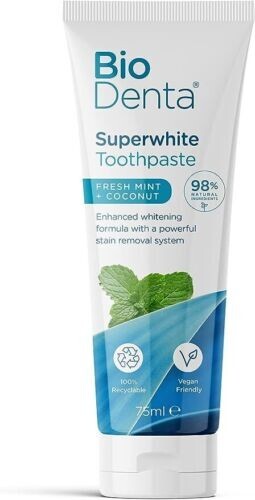 Biodenta Superwhite Fresh Mint & Coconut Toothpaste 97% Natural Ingredients 75ml