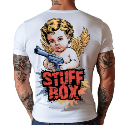 Stuff Box Männer Rundhals kurzarm T-Shirt Muscle Baby Blaster weiß STB-1242