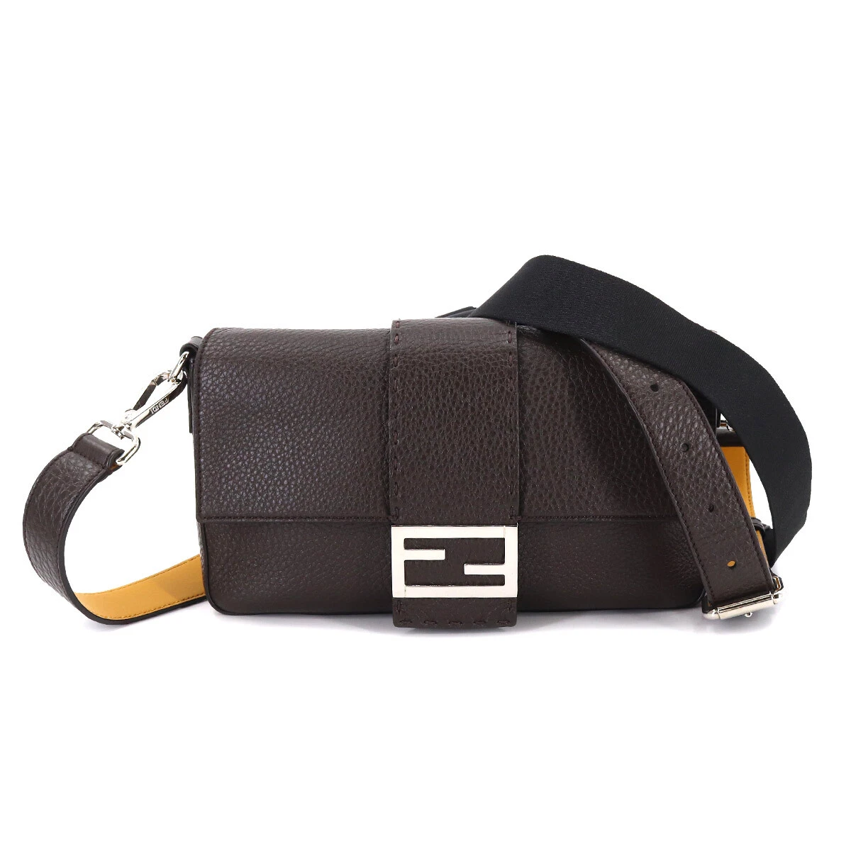 FENDI Selleria Mamma Baguette Hand Shoulder Bag Leather Dark Brown 90178664