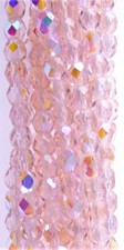 CZECH GLASS BEADS ROUND Preciosa FACETED 6mm PINK AB 50pcs