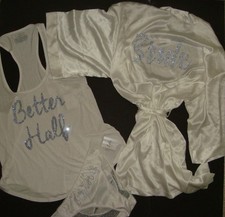 Victoria's Secret S TANK S,M panty ROBE BRIDAL white BRIDE blue BETTER HALF I DO