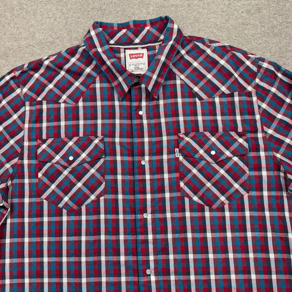 Levi's Mens Button Up Shirt Men's Size 2XL Red Plaid Long Sleeve Western Snap - Image 3 of 4