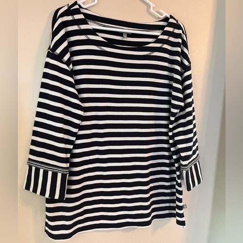 Talbots top tee women’s Large navy white stripes nautical shirt comfort