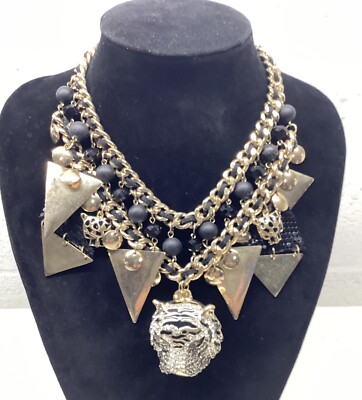 Vtg Aldo Gold Tone Lion Head 16” Necklace STATEMENT Chunky