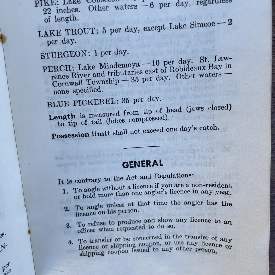 Folleto de licencia de pesca con pesca para no residentes Ontario 1957 vintage Foto 3 de 4