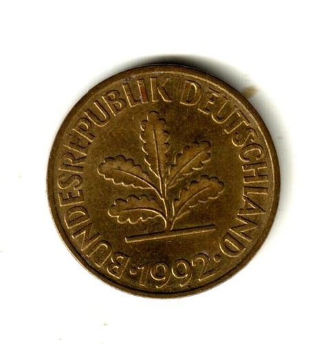 1992 Germany 10 Pfennig Coin G Mint Oak Sapling