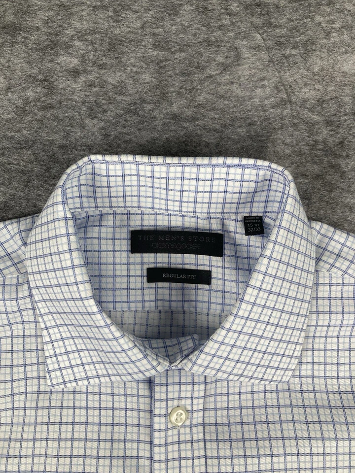Camisa de vestir Bloomingdale's para hombre 15,5 32/33 ajuste regular tattersall manga larga Foto 2 de 4