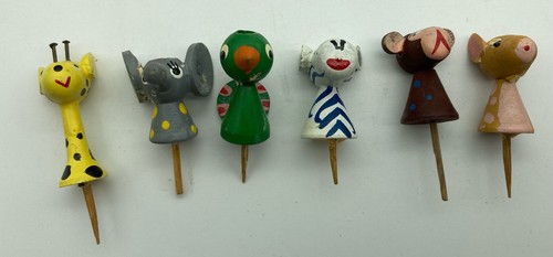 12 Vtg Hand Carved Painted Wooden Jungle Animal Birthday Cake Candle Holders Ebay