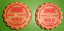 2 Used XXXX Gold Keg Tap Barrel Plastic Cover  Tops  as per Scans