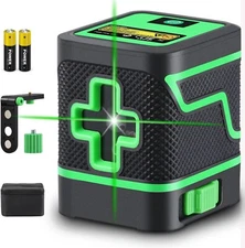 2 Line Laser Level 360° Rotary Cross Line Self Leveling Tool W/Bracket Batteries