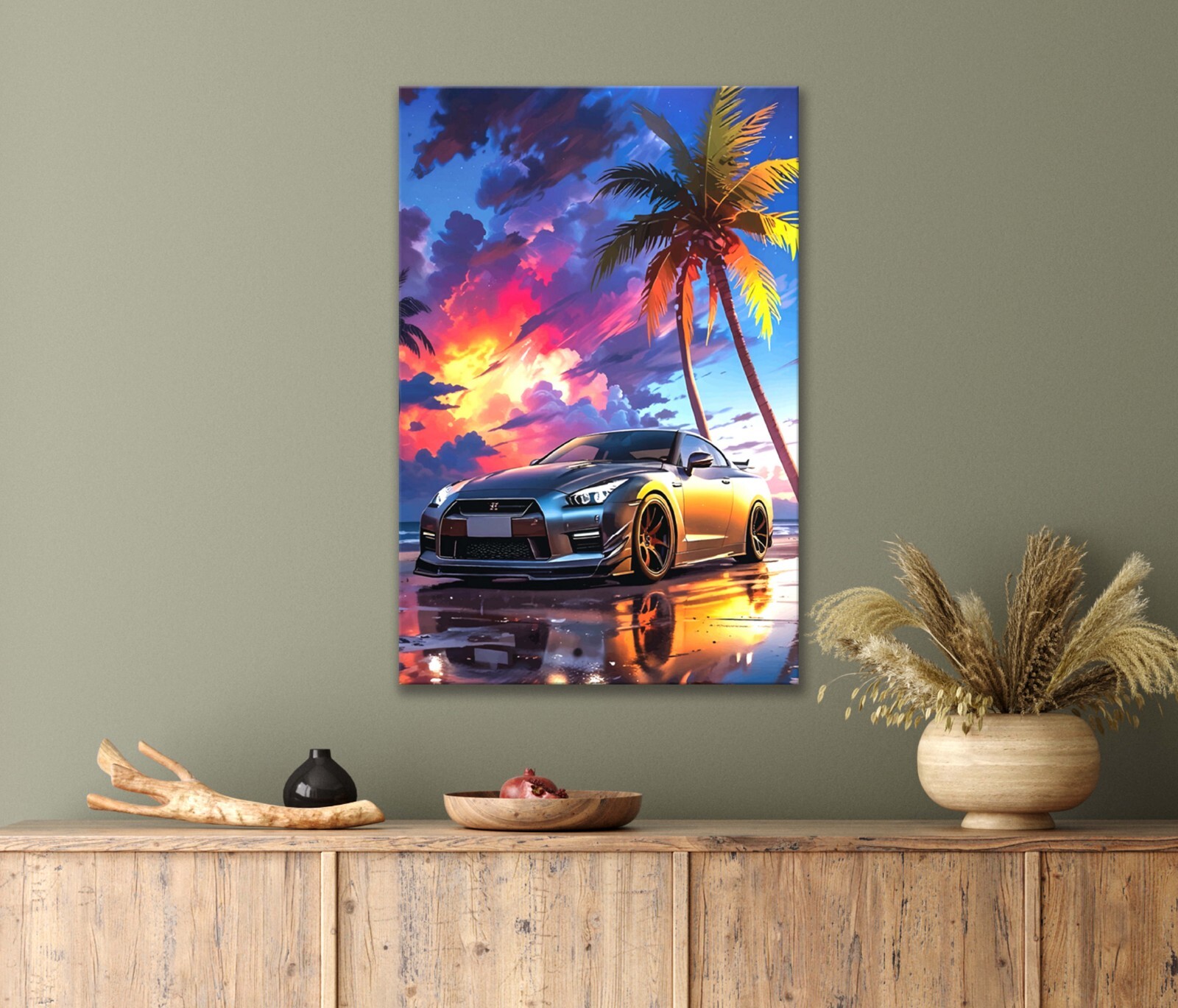 Multiple Sky and Vintage Car, Beach Art 40x60cm Canvas or Metal Print Wall Art