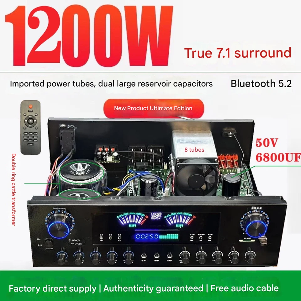 Amplificador de áudio para karaokê estéreo hifi AV-999BT 220V 7 canais Bluetooth amplificador - Imagem 3 de 4