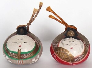 Japanese Clay Bell Dorei Hina Doll Emperor & Empress Vintage