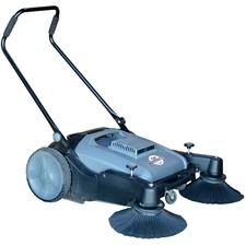 Industrial 38" Walk Behind Push Sweeper with Triple Power Broom Brush Commercial