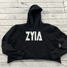 Zyia Cropped Hooded Athletic Sweatshirt Women's Medium Black