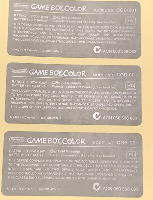 Nintendo GBC Gameboy Color Sticker - Rear Console Replacement Sticker ...